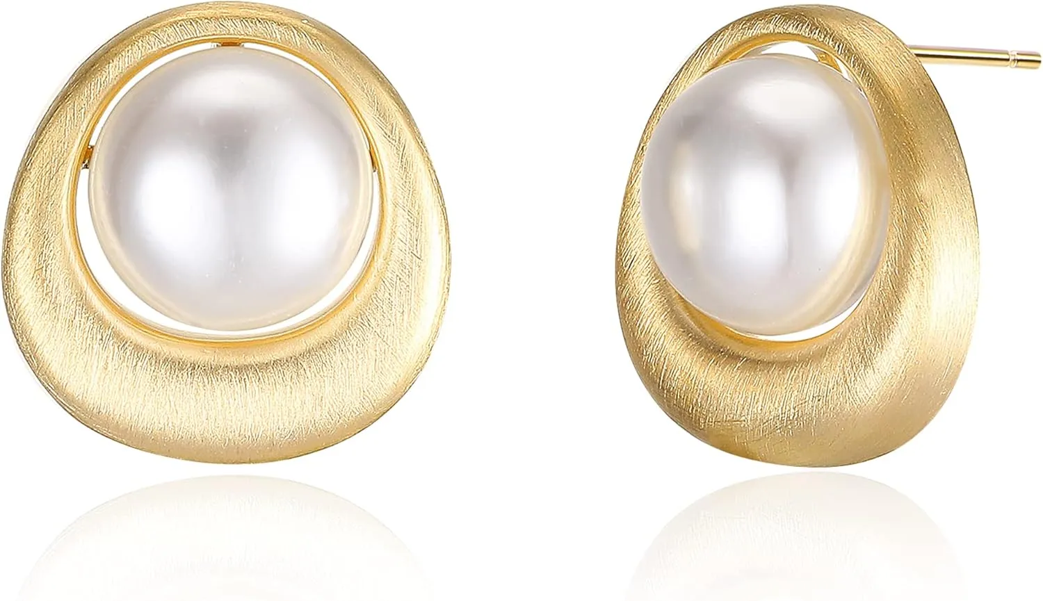 18K Gold Plated Stud Pearl Earrings for Women, Fashion White Pearl Stud Earrings Jewelry Accessory Gifts for Her
