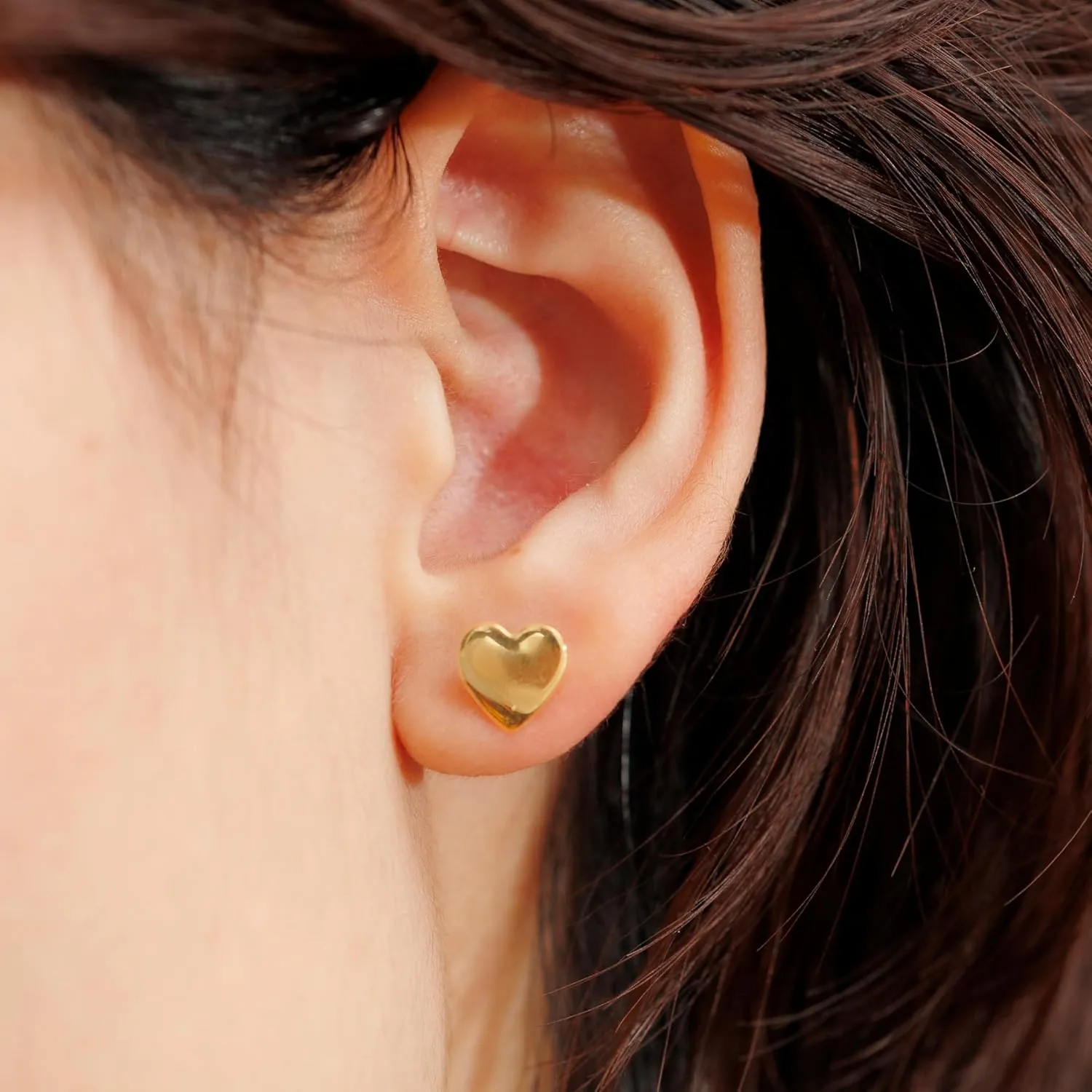 18K Gold Stud Earrings for Women - Certified 925 Sterling Silver Hypoallergenic Gold Earrings for Women - Premium Comfortable Full Heart Small Tiny Flat Back Stud Earrings for Women, Teen Girls