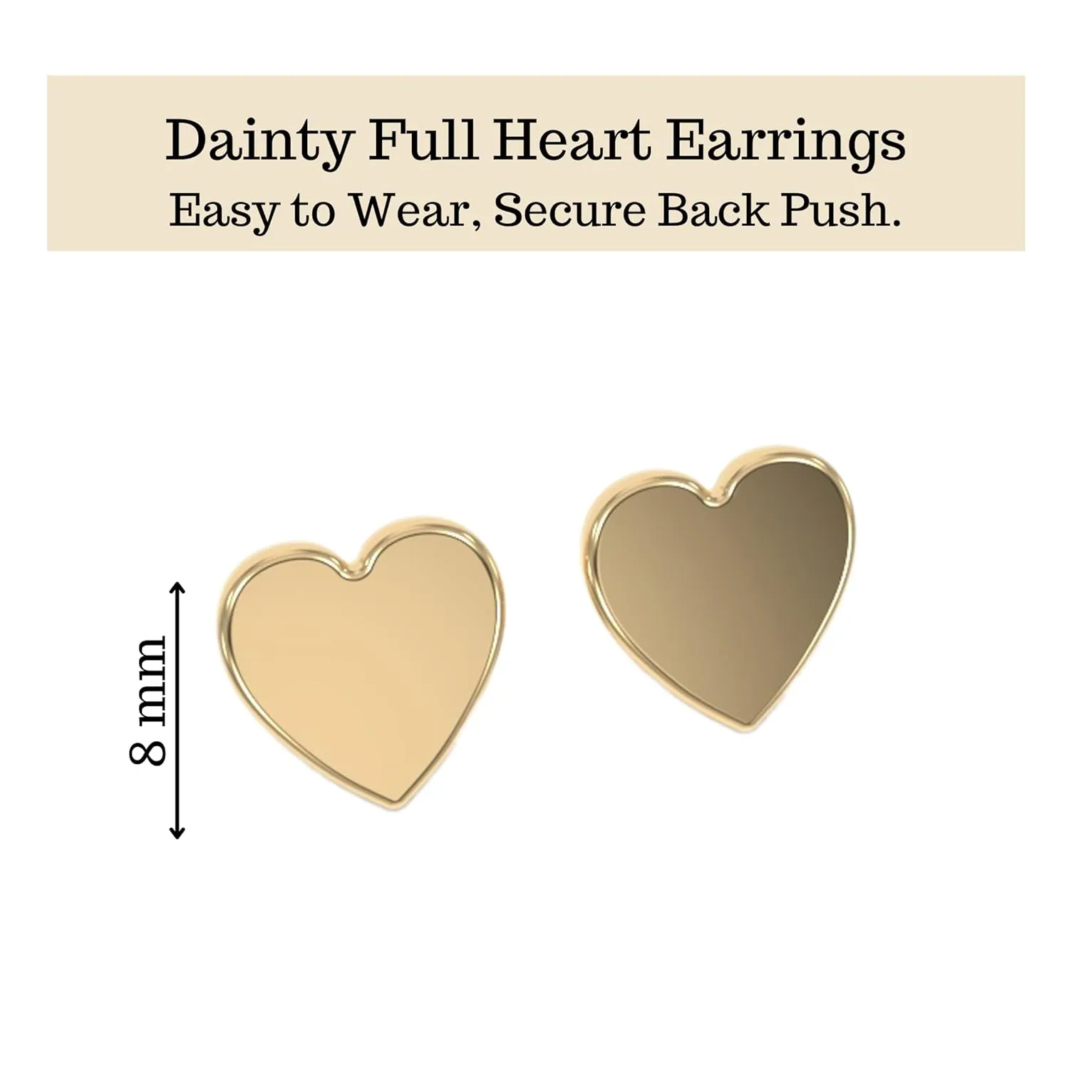 18K Gold Stud Earrings for Women - Certified 925 Sterling Silver Hypoallergenic Gold Earrings for Women - Premium Comfortable Full Heart Small Tiny Flat Back Stud Earrings for Women, Teen Girls