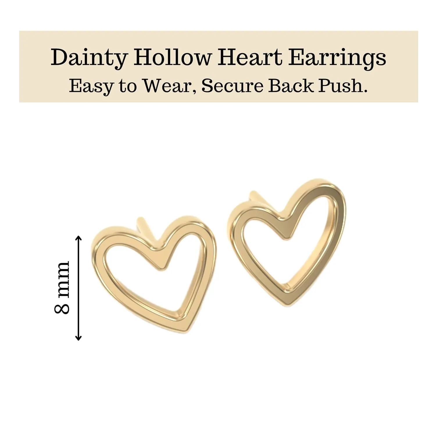18K Gold Stud Earrings for Women - Certified 925 Sterling Silver Hypoallergenic Gold Earrings for Women - Premium Comfortable Hollow Heart Small Tiny Flat Back Stud Earrings for Women, Teen Girls