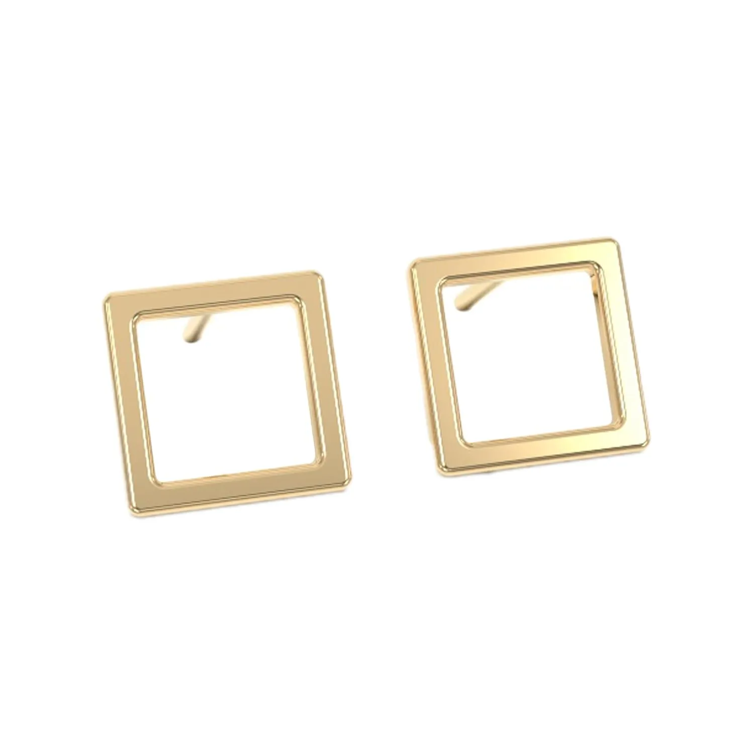 18K Gold Stud Earrings for Women - Certified 925 Sterling Silver Hypoallergenic Gold Earrings for Women - Premium Comfortable Hollow Square Small Tiny Flat Back Stud Earrings for Women, Teen Girls