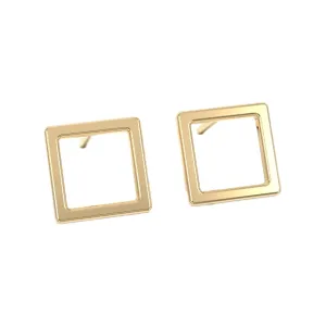 18K Gold Stud Earrings for Women - Certified 925 Sterling Silver Hypoallergenic Gold Earrings for Women - Premium Comfortable Hollow Square Small Tiny Flat Back Stud Earrings for Women, Teen Girls