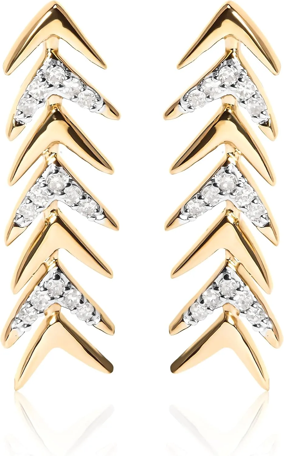 18K Yellow Gold Plated .925 Sterling Silver 1/5 Cttw Diamond Chevron Arrow Stud Earring (I-J Color, I2-I3 Clarity)