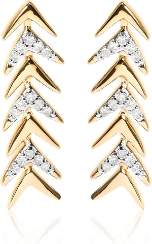 18K Yellow Gold Plated .925 Sterling Silver 1/5 Cttw Diamond Chevron Arrow Stud Earring (I-J Color, I2-I3 Clarity)