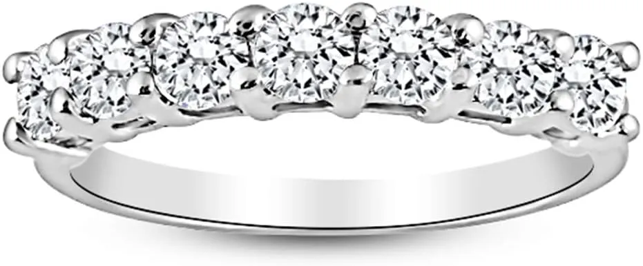 2 1/2 Carat 14K White Gold Round 7-Stone Diamond Wedding Anniversary Stackable Ring Band Ultra Premium Collection