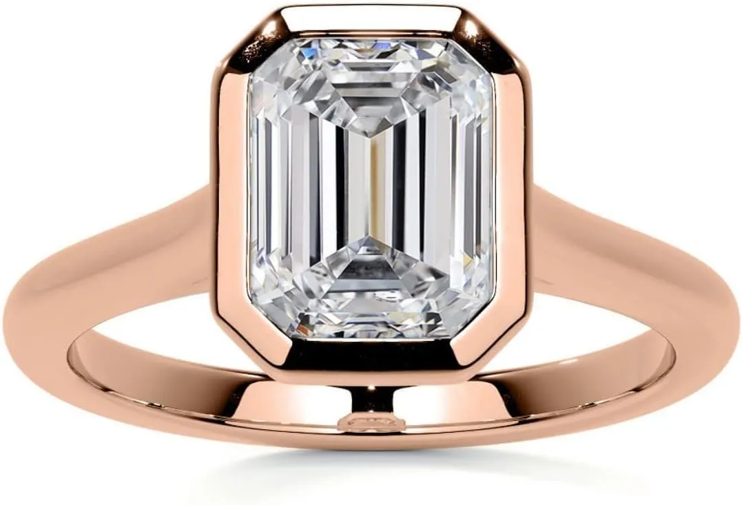 2 CT Emerald Cut Moissanite Solitaire Ring Diamond Engagement Rings for Women Wedding Bridal Set Bezel Eternity 10k/14k/18k Solid Gold Silver Vintage Antique Anniversary Promise Gift for Her