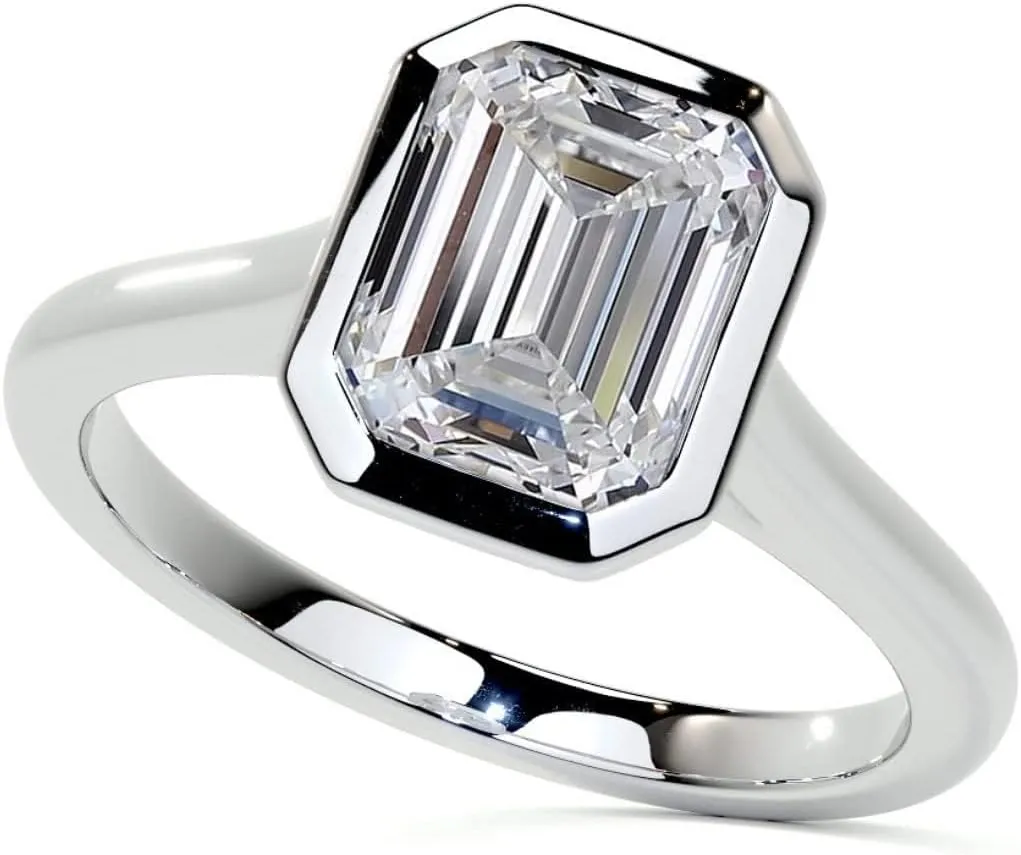 2 CT Emerald Cut Moissanite Solitaire Ring Diamond Engagement Rings for Women Wedding Bridal Set Bezel Eternity 10k/14k/18k Solid Gold Silver Vintage Antique Anniversary Promise Gift for Her