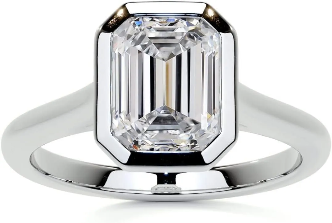 2 CT Emerald Cut Moissanite Solitaire Ring Diamond Engagement Rings for Women Wedding Bridal Set Bezel Eternity 10k/14k/18k Solid Gold Silver Vintage Antique Anniversary Promise Gift for Her