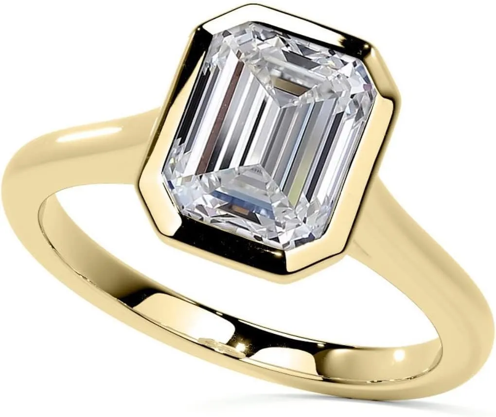 2 CT Emerald Cut Moissanite Solitaire Ring Diamond Engagement Rings for Women Wedding Bridal Set Bezel Eternity 10k/14k/18k Solid Gold Silver Vintage Antique Anniversary Promise Gift for Her