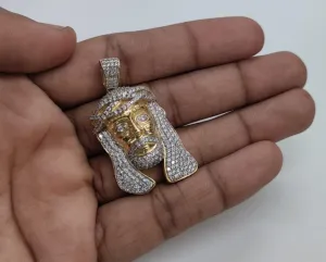 2 CT Lab Created D/VVS1 Diamond Religious Jesus Pendant Mens Charm 14K Yellow Gold Plated Over 925 Sterling Silver Jewelry