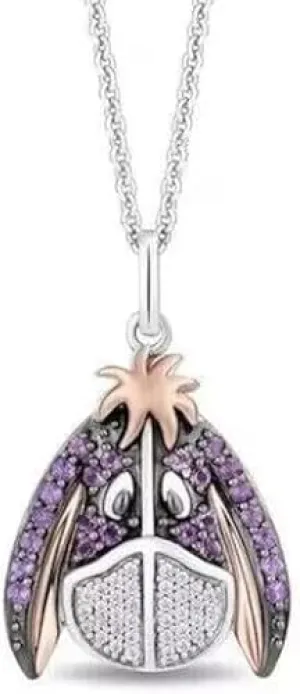 2 ct Round Cut White Diamond & Amethyst Eeyore Pendant for Women's 14k Two Tone Gold Finish 925 Sterling Silver