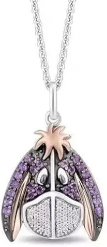 2 ct Round Cut White Diamond & Amethyst Eeyore Pendant for Women's 14k Two Tone Gold Finish 925 Sterling Silver