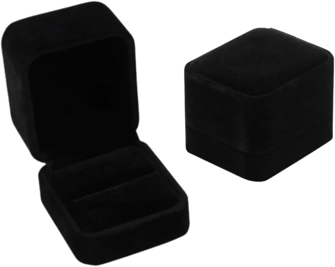 2 Pack Velvet Ring Boxes Earring Jewelry CaseClassic Gift BoxesWedding, Engagement,loversgirl friendfor Rings Earrings and More Counter Jewellry Display Black 