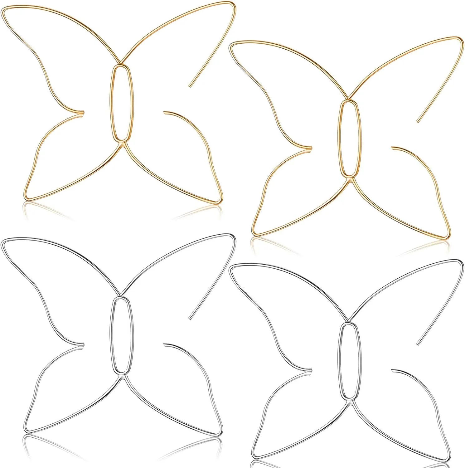 2 Pairs Large Butterfly Earrings Dainty Gold Big Hollow Butterfly Earrings Silver Metal Hoop Ear Stud Boho Dangle Beach Eardrop Statement Dangle Oversized Hoop Ear Stud (Bright Style)