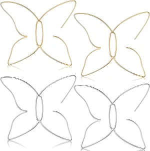 2 Pairs Large Butterfly Earrings Dainty Gold Big Hollow Butterfly Earrings Silver Metal Hoop Ear Stud Boho Dangle Beach Eardrop Statement Dangle Oversized Hoop Ear Stud (Bright Style)