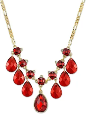 2028 Jewelry Red With Crystal Accent Bib Teardrop Drop Necklace 16"   3" Extender