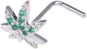 20G Green CZ Palm Tree Leaf Nose Rings for Women L-Shaped Surgical Steel Nose Studs Rings Summer Fashion Statement Nose Nostril Piercing Jewelry
