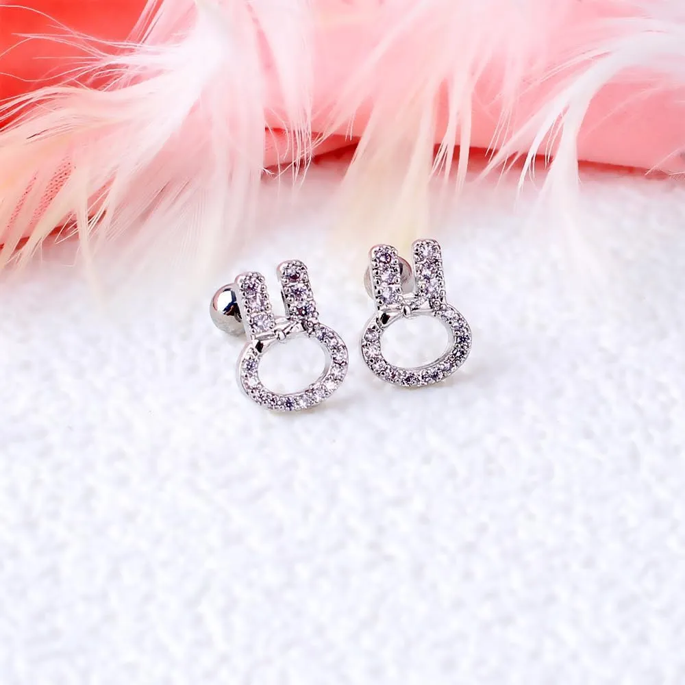 20G Rabbit CZ Small Stud Earrings for Women Dainty Crystal Bunny Bow Animal Cartilage Tiny Screw Back Stainless Steel Silver Gold Plated Hypoallergenic Studs Minimalist Tragus Helix Piercing Earring for Easter Day Birthday