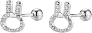 20G Rabbit CZ Small Stud Earrings for Women Dainty Crystal Bunny Bow Animal Cartilage Tiny Screw Back Stainless Steel Silver Gold Plated Hypoallergenic Studs Minimalist Tragus Helix Piercing Earring for Easter Day Birthday