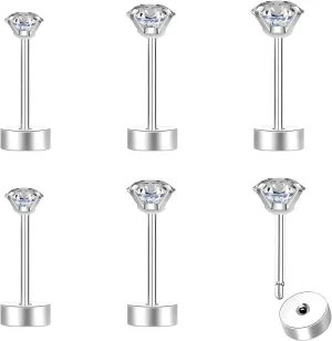20G Threadless Flat Back Earrings for Women Men - Hypoallergenic Flat Back Stud Earrings Surgical Stainless Steel Cubic Zirconia Earring Tiny Cartilage Earring 2mm 3mm 4mm