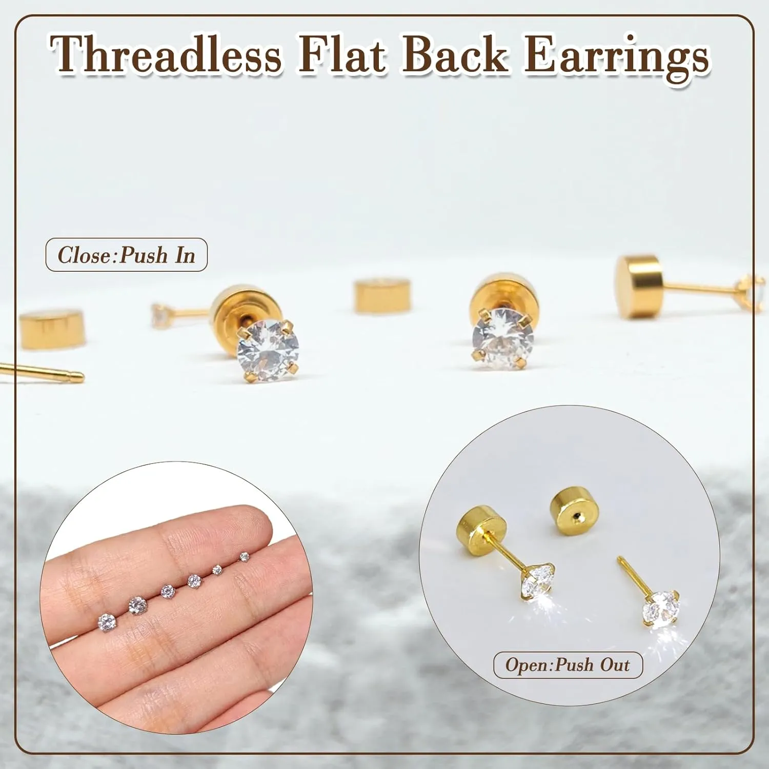 20G Threadless Flat Back Earrings for Women Men - Hypoallergenic Flat Back Stud Earrings Surgical Stainless Steel Cubic Zirconia Earring Tiny Cartilage Earring 2mm 3mm 4mm