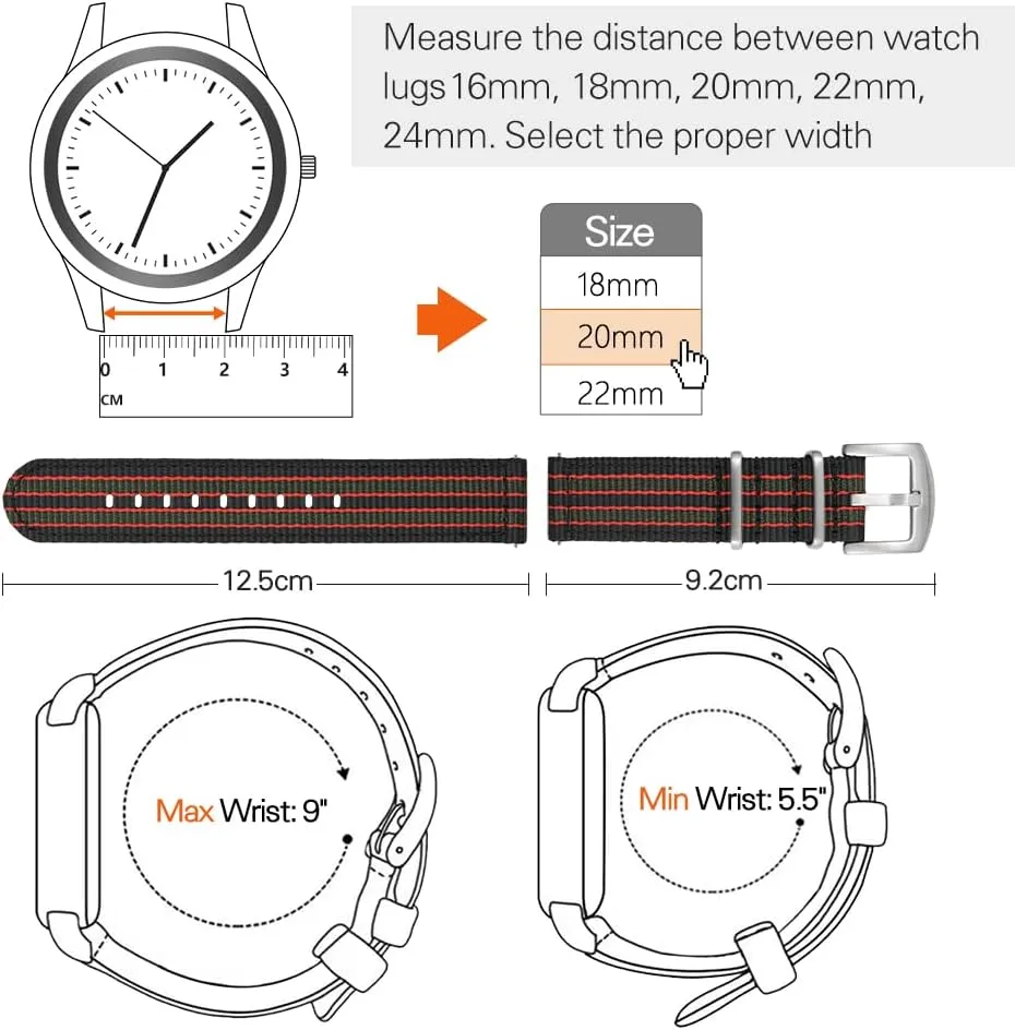 20mm 22mm Watch Band Military Watch Straps Replacement Nylon Watch Strap for Men Women with Stainless Steel Buckle