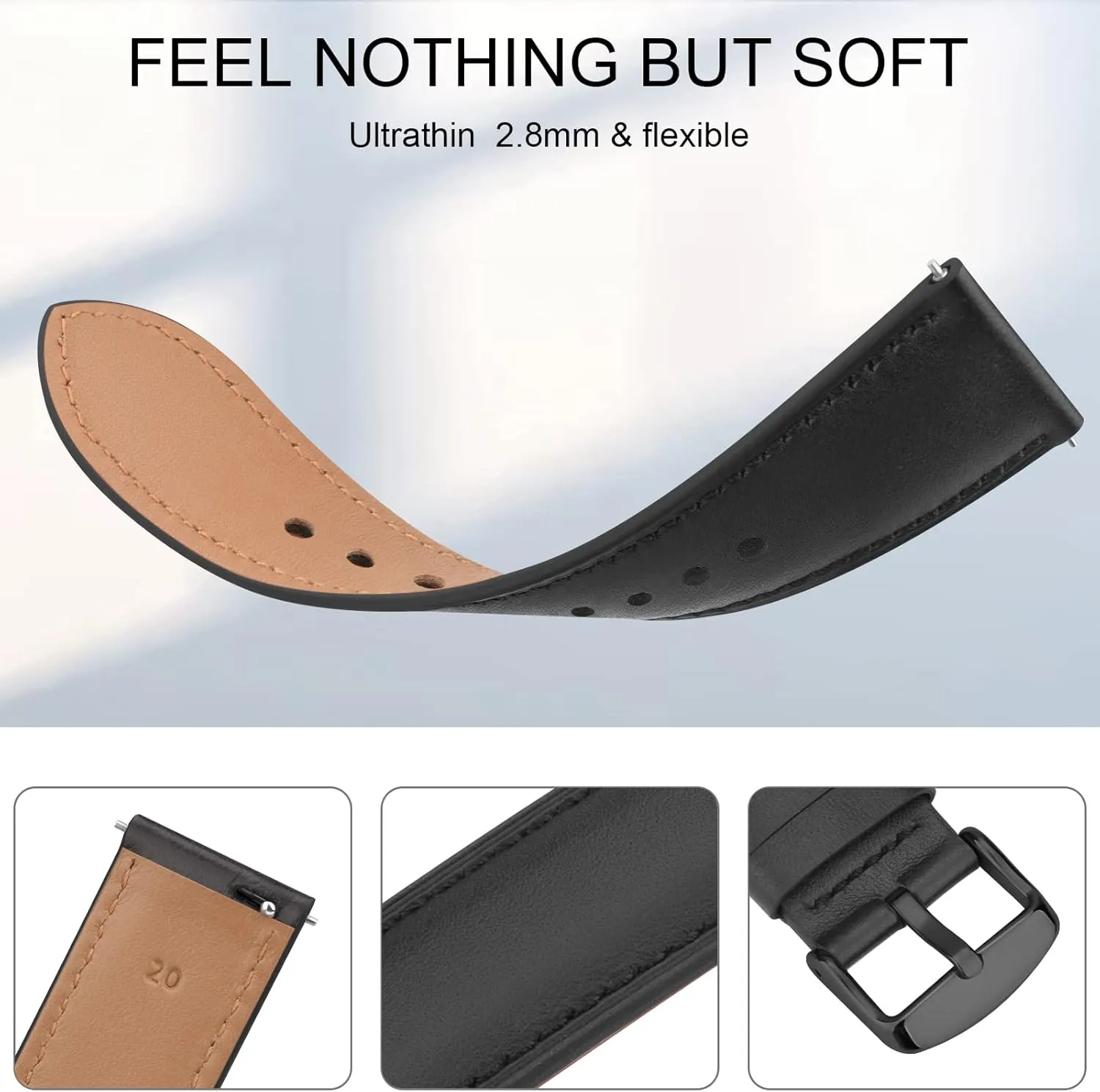 20mm Leather Band for Timex Expedition Scout, Acadia, Digital CAT, Field, Rugged Core Analog Watches - Soft Replacement Strap for Men's 39mm, 40mm, 43mm Models