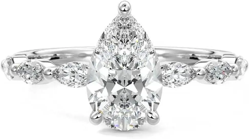 2.3 Carat (ctw) Pear Cut Moissanite Engagement Rings for Women Sterling Silver D Color Moissanite Pear Shaped Promise Ring Size 4-12