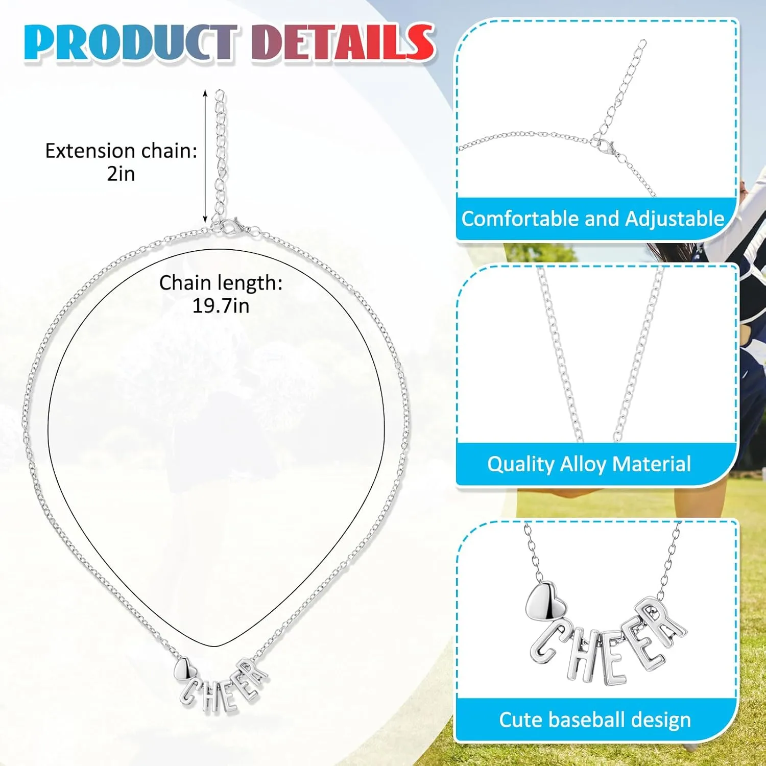 24 Pcs Cheerleader Necklace Cheerleader Gifts Cheer Necklace Bulk Charm Cheerleading Pendant for Women Sport Jewelry Costume Accessories Birthday