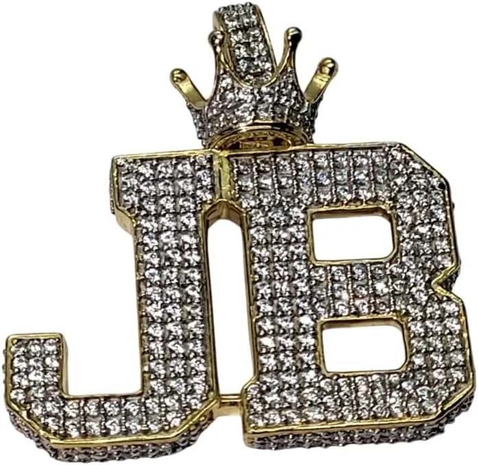 2.55 CT Round Cut D/VVS1 Lab Created Diamond JB Letter Pendant Unisex Birthday Charm 14K Yellow Gold Plated Sterling Silver