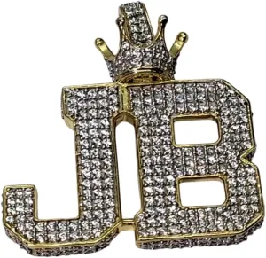 2.55 CT Round Cut D/VVS1 Lab Created Diamond JB Letter Pendant Unisex Birthday Charm 14K Yellow Gold Plated Sterling Silver