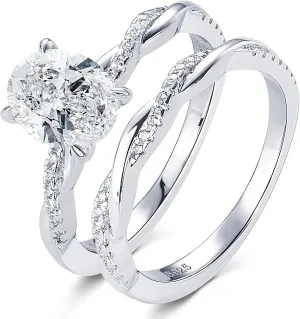 2ct Moissanite Engagement Rings for Women Oval Cut Bridal Ring Set 925 Sterling Silver Wedding Band Twisting Infinity Pave Sets