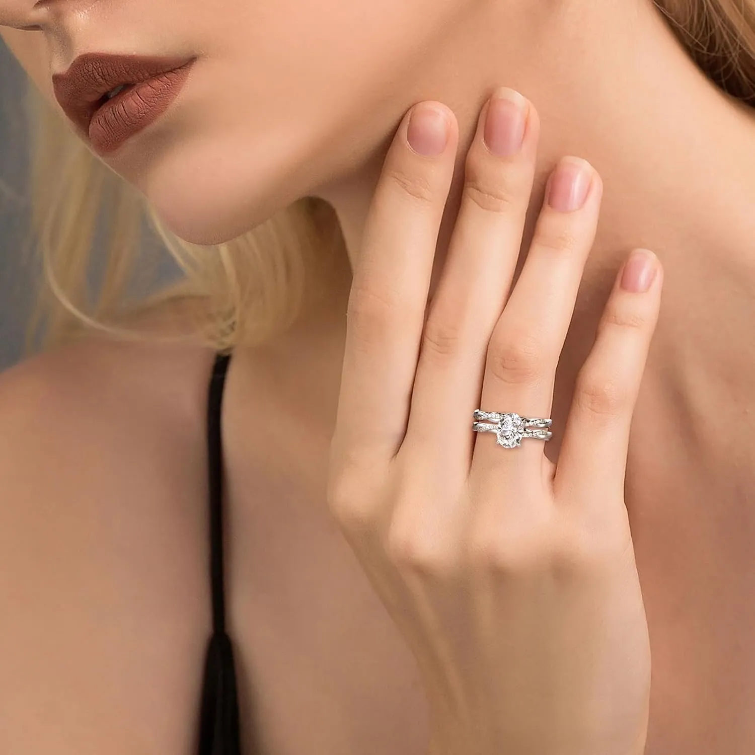 2ct Moissanite Engagement Rings for Women Oval Cut Bridal Ring Set 925 Sterling Silver Wedding Band Twisting Infinity Pave Sets