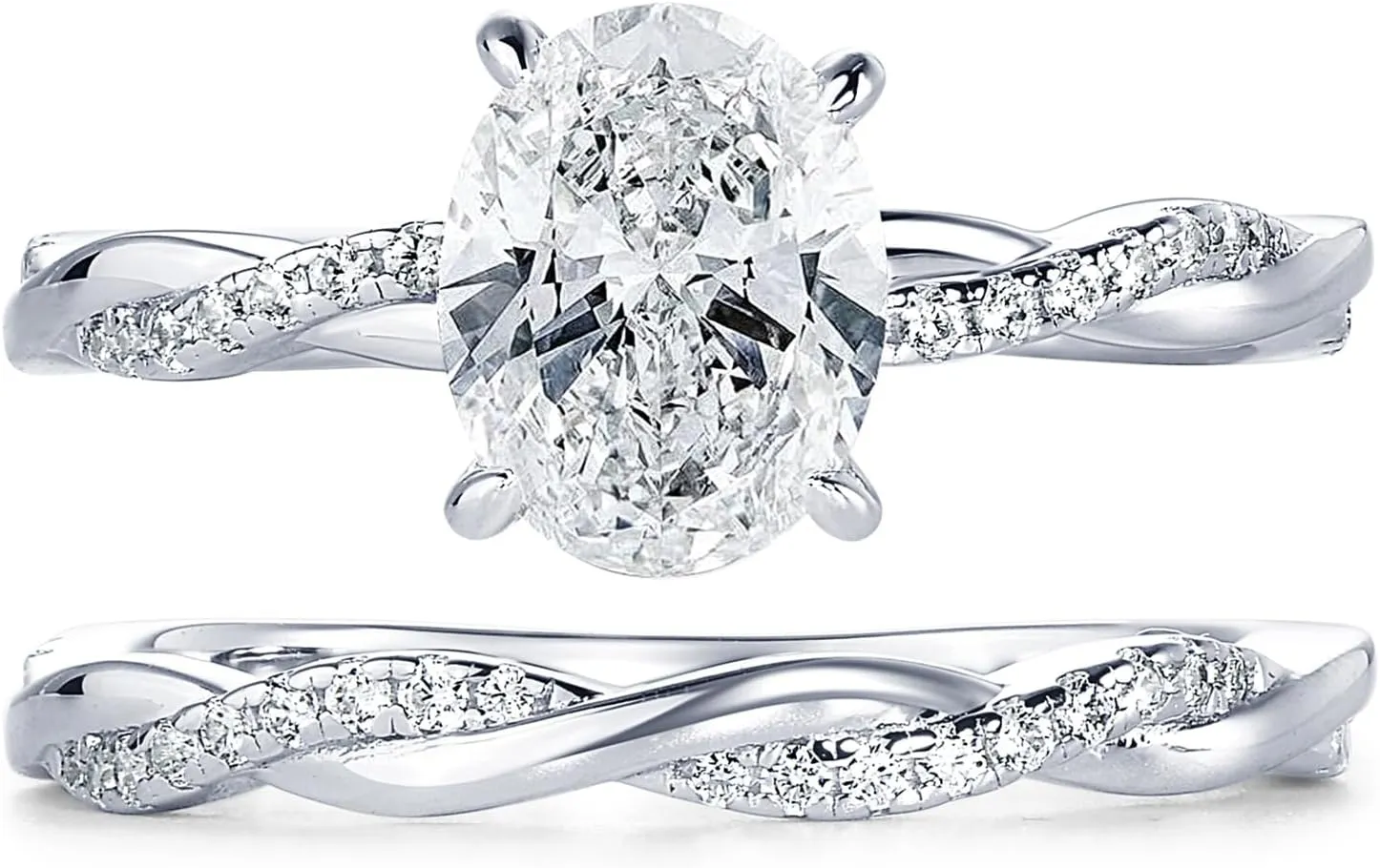 2ct Moissanite Engagement Rings for Women Oval Cut Bridal Ring Set 925 Sterling Silver Wedding Band Twisting Infinity Pave Sets