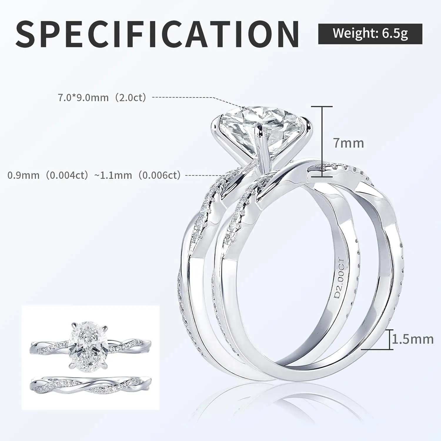 2ct Moissanite Engagement Rings for Women Oval Cut Bridal Ring Set 925 Sterling Silver Wedding Band Twisting Infinity Pave Sets