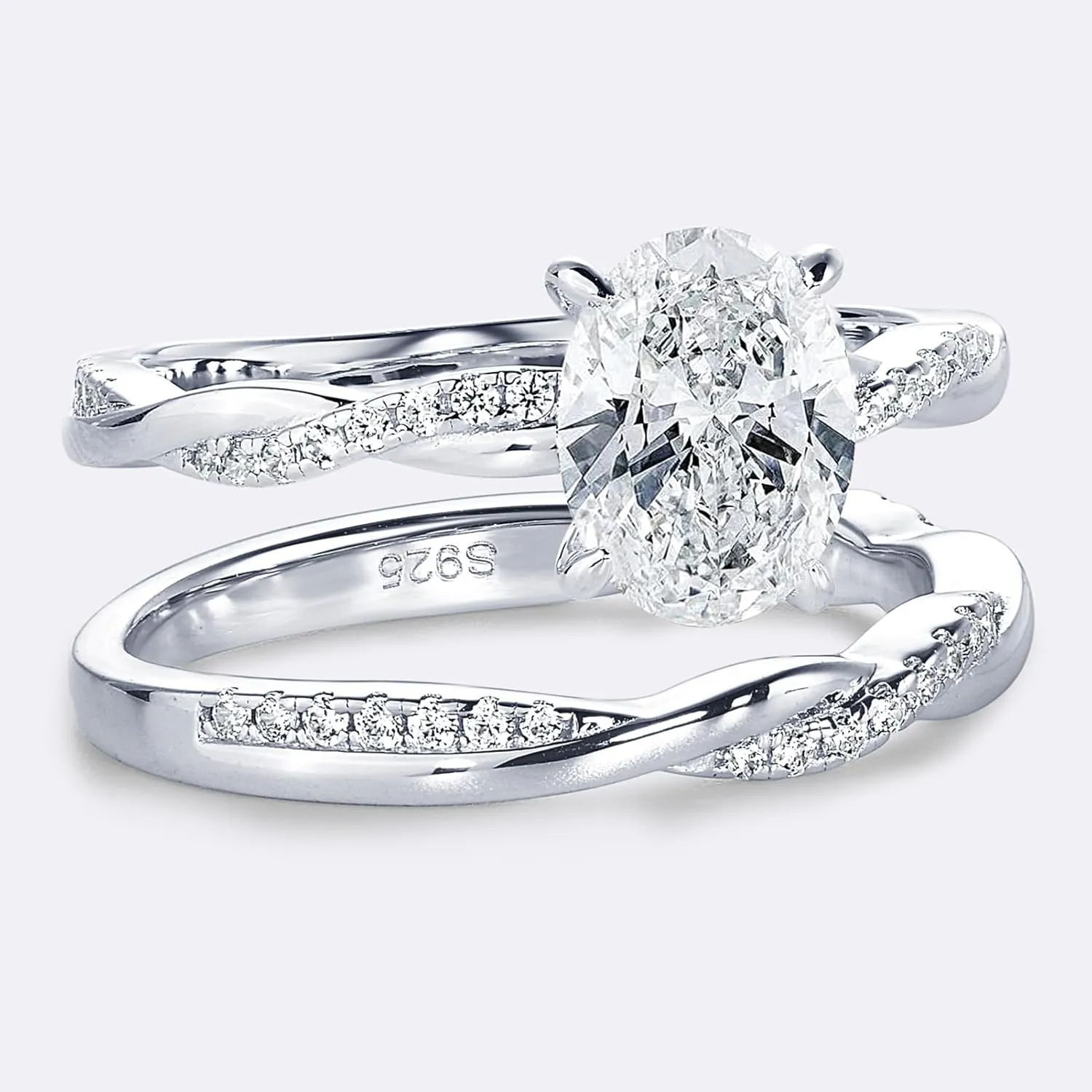 2ct Moissanite Engagement Rings for Women Oval Cut Bridal Ring Set 925 Sterling Silver Wedding Band Twisting Infinity Pave Sets
