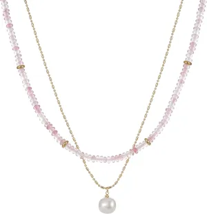 2Pcs Beaded Gemstone Layered Necklace for Women Colorful Boho Bead Choker Necklace Natural Stone Freshwater Pearl Surfer Beach Necklace 14K Gold Plated Summer Handmade Necklaces Jewelry (10)