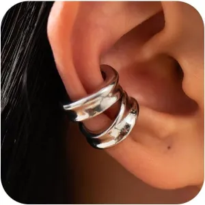 2Pcs Ear Cuffs Non Piercing Earrings for Women Dainty Gold Metal Huggige Hoops Cuff Cartilage Earring Trendy Fake No Pierced Statement Jewelry