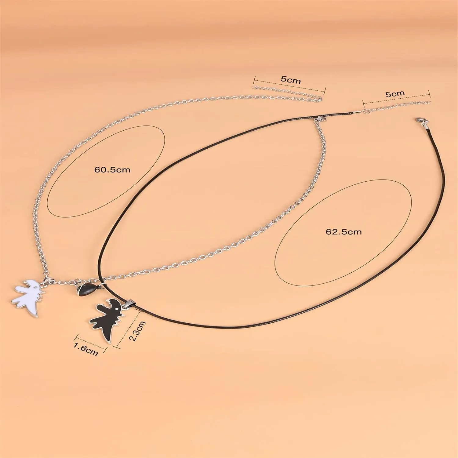 2Pcs Handmade Love Heart Dinosaur Couple Matching Pendant Necklace Set for Women Men Friend Adjustable Animal Necklace Friendship Jewelry Gift