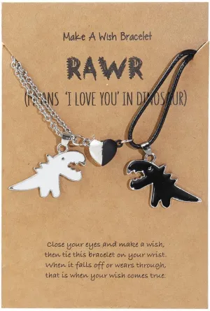 2Pcs Handmade Love Heart Dinosaur Couple Matching Pendant Necklace Set for Women Men Friend Adjustable Animal Necklace Friendship Jewelry Gift