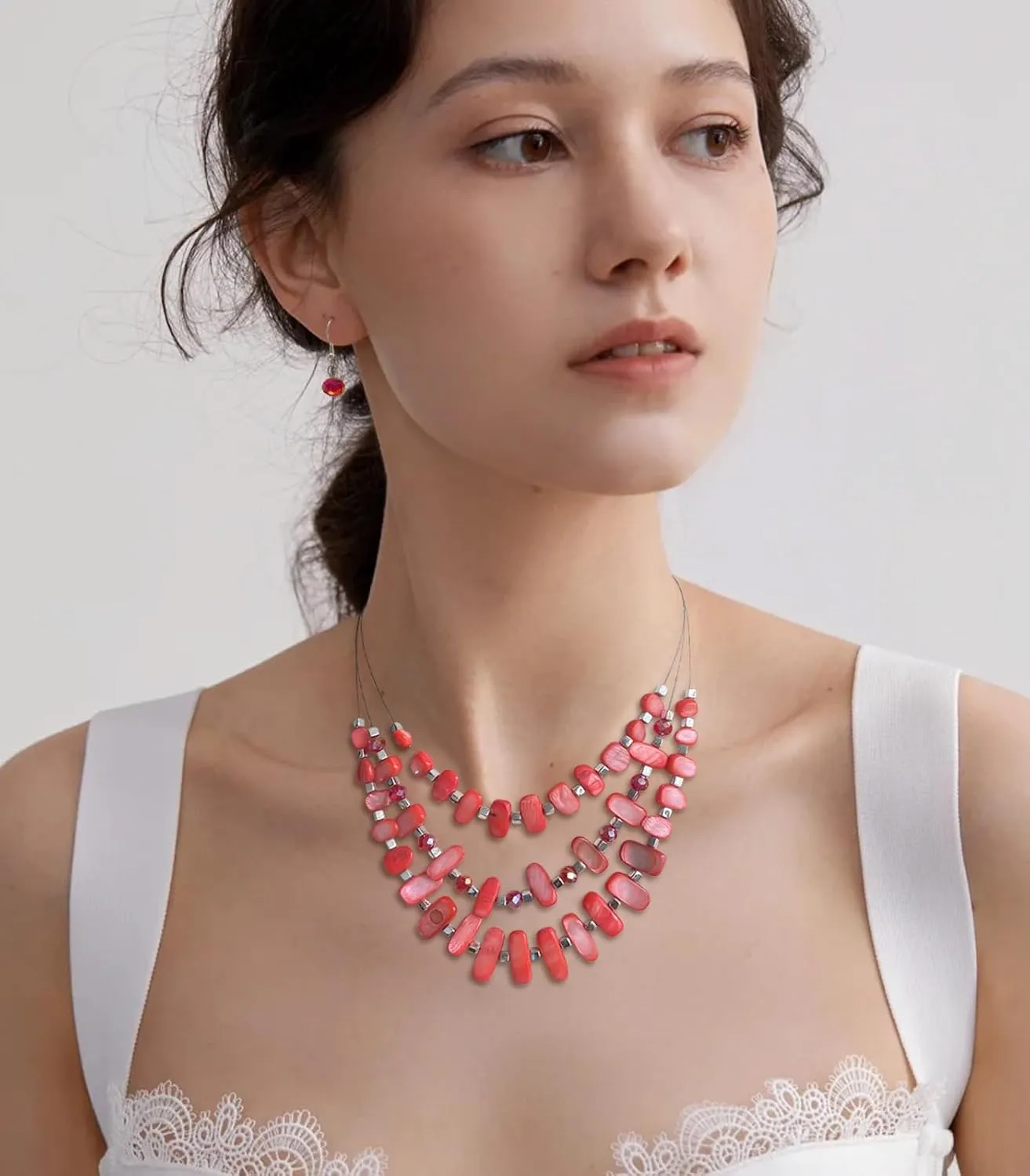 3 Layered Chunky Statement Necklace for Women Beaded Strand Necklaces with Earring Fashion Costumes Collar Necklace Jewelry Sets Gifts for Women