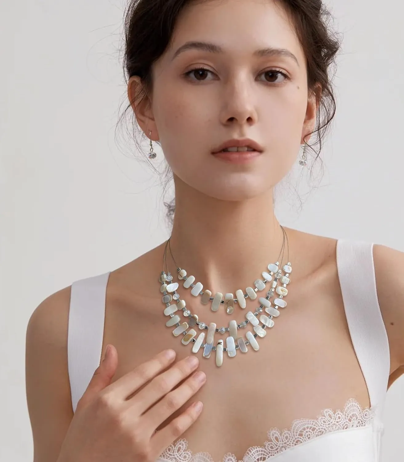 3 Layered Chunky Statement Necklace for Women Beaded Strand Necklaces with Earring Fashion Costumes Collar Necklace Jewelry Sets Gifts for Women