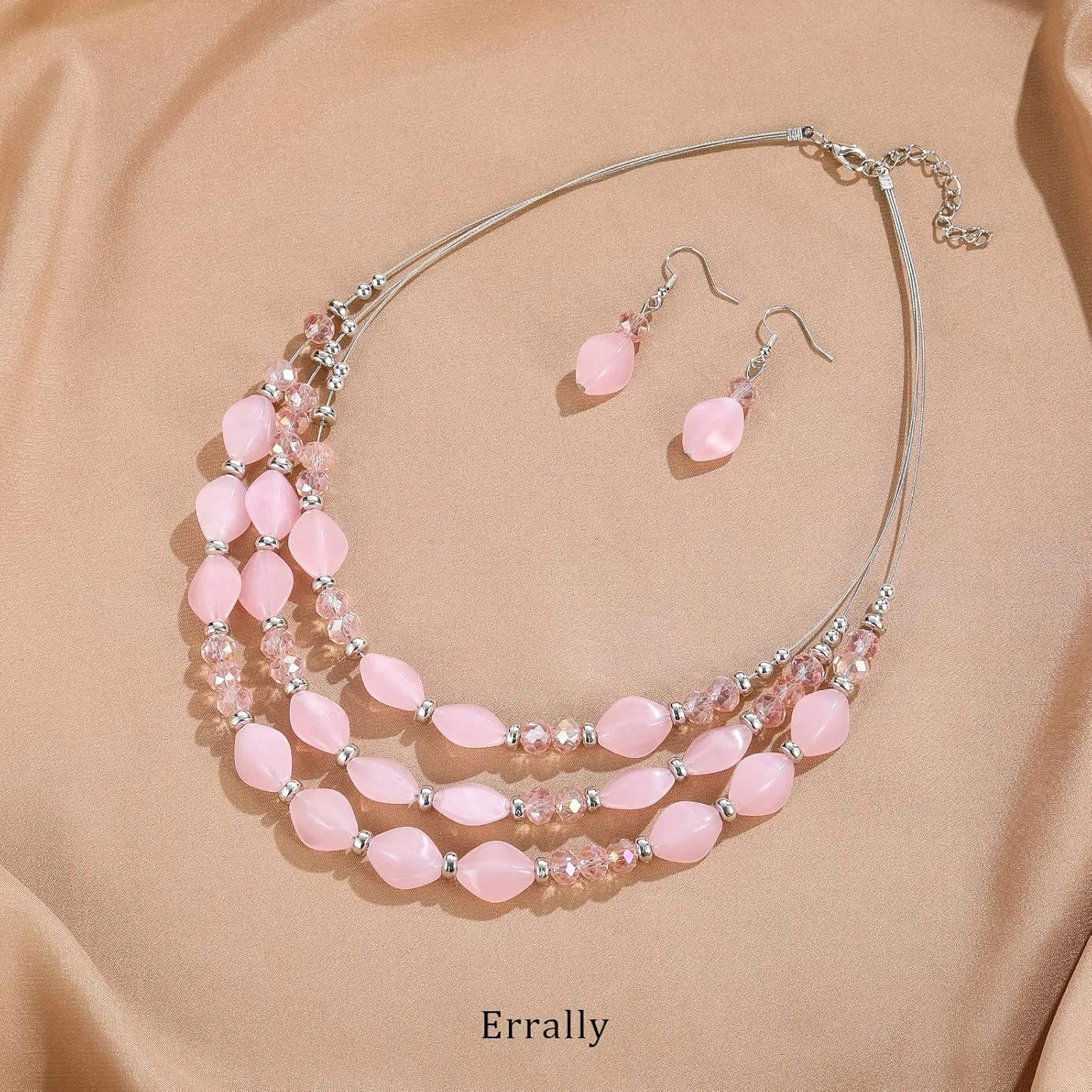 3 Layered Chunky Statement Necklace for Women Beaded Strand Necklaces with Earring Fashion Costumes Collar Necklace Jewelry Sets Gifts for Women