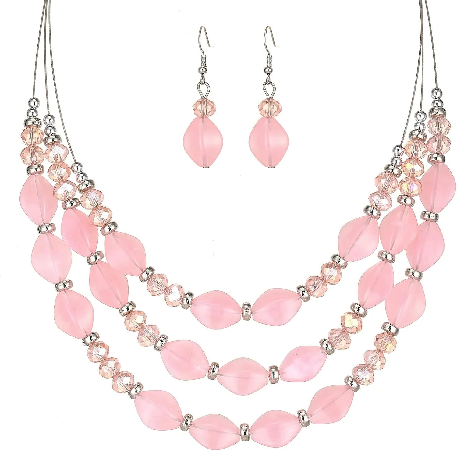 3 Layered Chunky Statement Necklace for Women Beaded Strand Necklaces with Earring Fashion Costumes Collar Necklace Jewelry Sets Gifts for Women