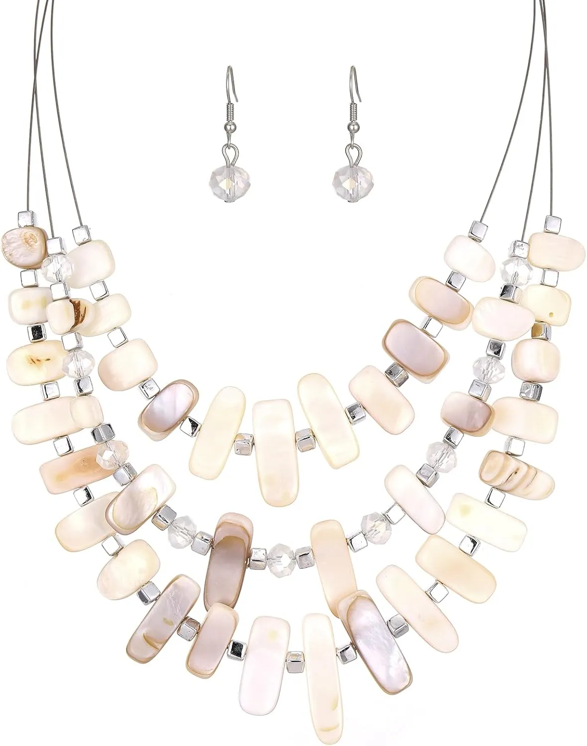 3 Layered Chunky Statement Necklace for Women Beaded Strand Necklaces with Earring Fashion Costumes Collar Necklace Jewelry Sets Gifts for Women