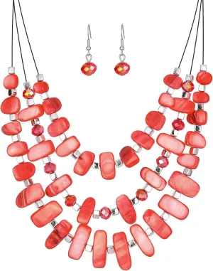 3 Layered Chunky Statement Necklace for Women Beaded Strand Necklaces with Earring Fashion Costumes Collar Necklace Jewelry Sets Gifts for Women