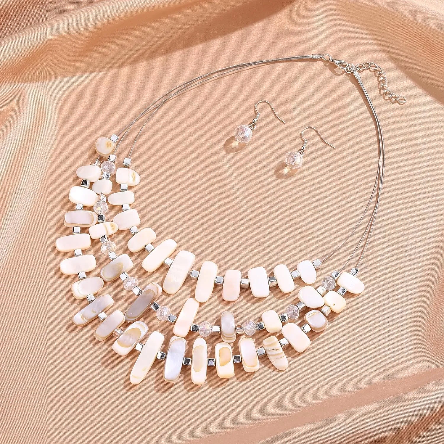 3 Layered Chunky Statement Necklace for Women Beaded Strand Necklaces with Earring Fashion Costumes Collar Necklace Jewelry Sets Gifts for Women