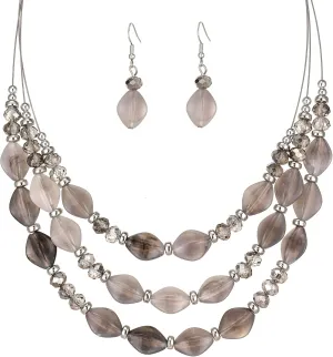 3 Layered Chunky Statement Necklace for Women Beaded Strand Necklaces with Earring Fashion Costumes Collar Necklace Jewelry Sets Gifts for Women