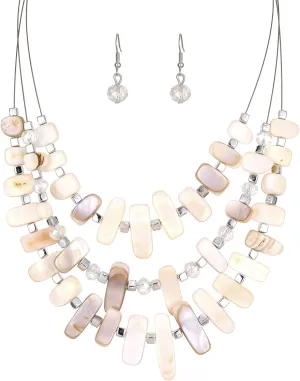 3 Layered Chunky Statement Necklace for Women Beaded Strand Necklaces with Earring Fashion Costumes Collar Necklace Jewelry Sets Gifts for Women