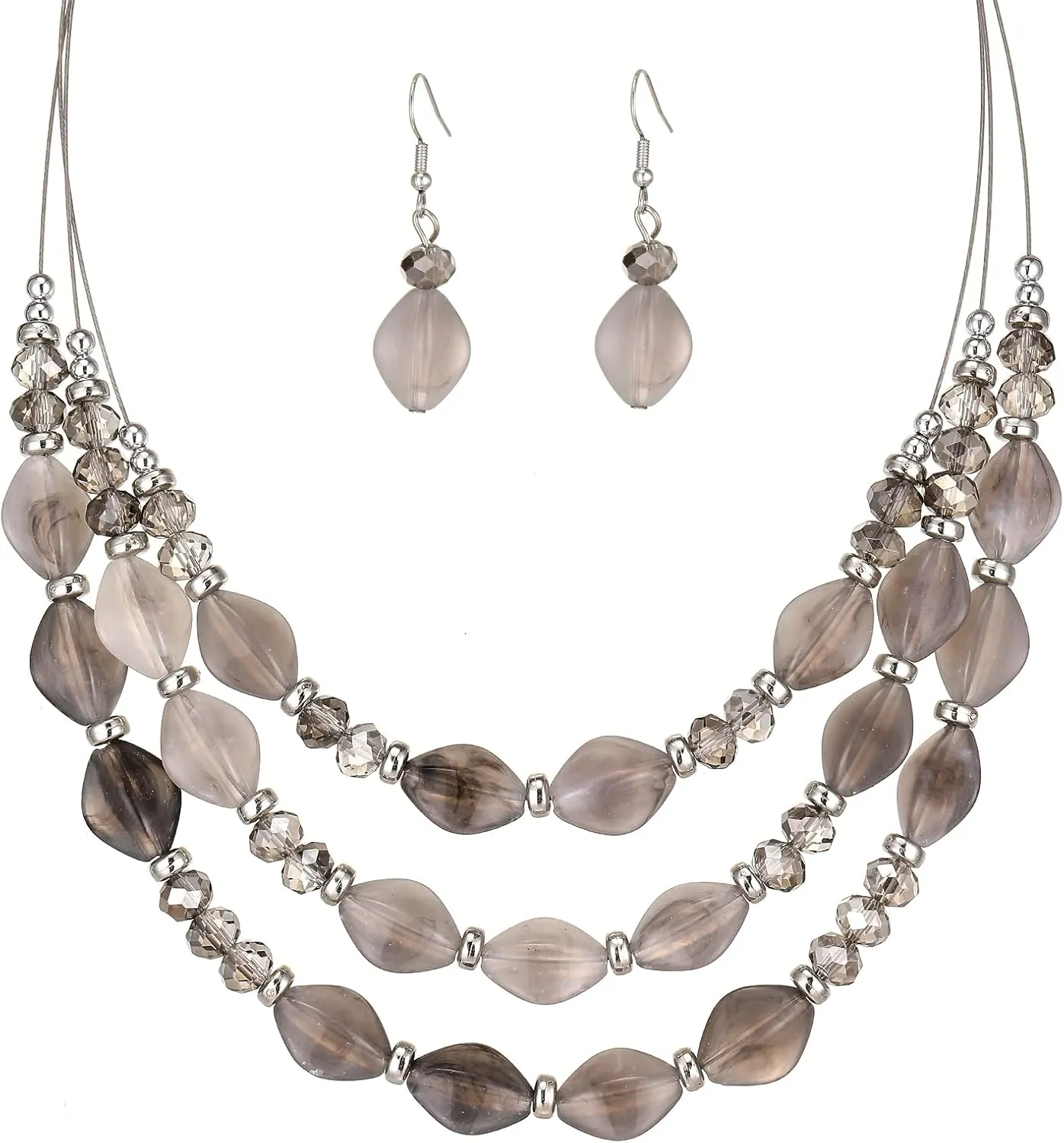3 Layered Chunky Statement Necklace for Women Beaded Strand Necklaces with Earring Fashion Costumes Collar Necklace Jewelry Sets Gifts for Women